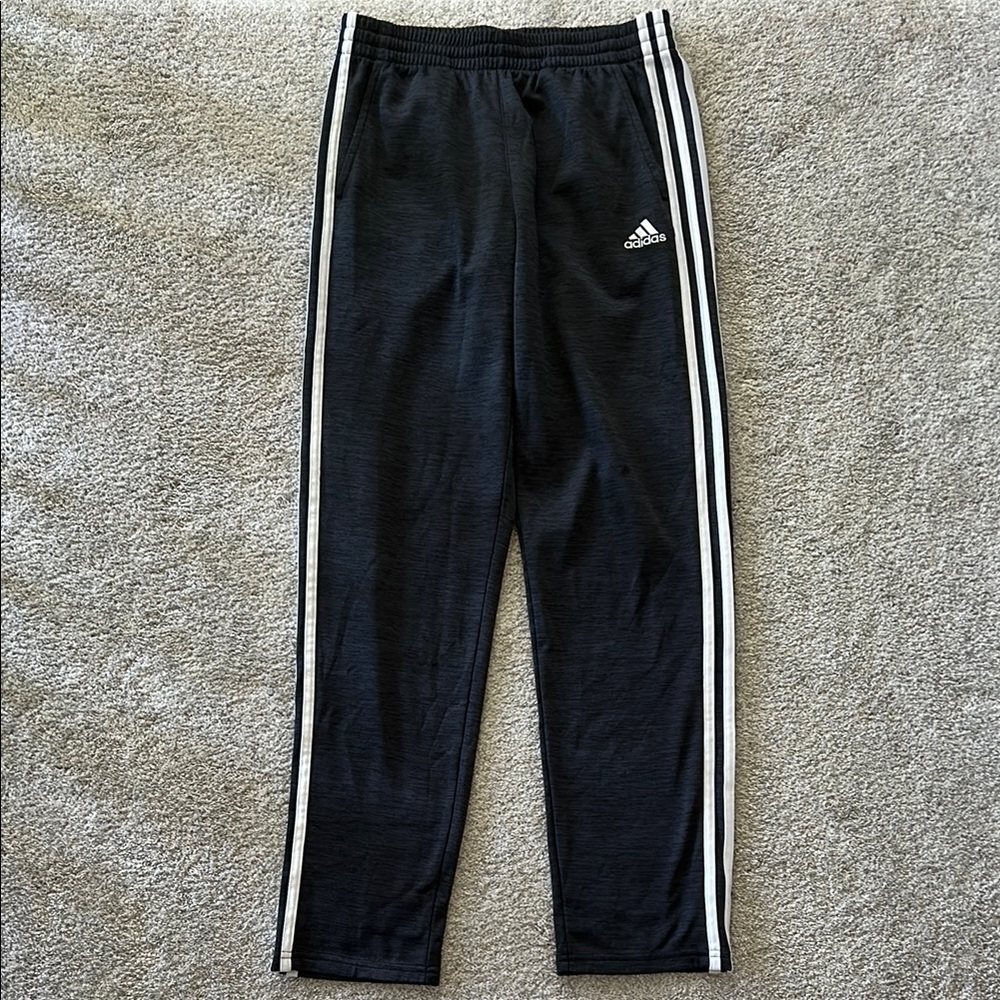 Adidas Kids Charcoal Warm Up Pants with White Stripes